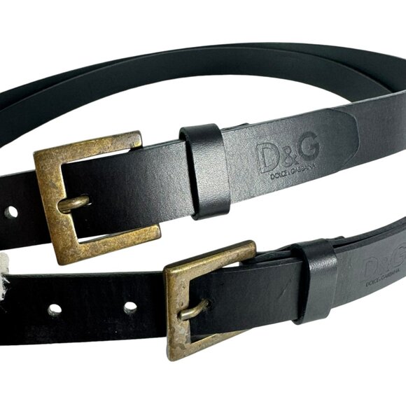 DOLCE & GABBANA Black Leather Logo Plaque Double Belt Women\'s Belt 36/90 main image 6